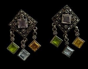 Sterling Silber Markasiten Statement Ohrhänger farbiges Glas 925 - Bild 1 von 9