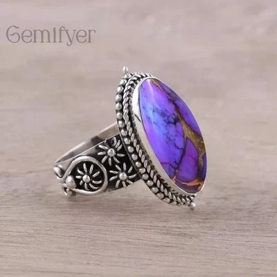 Originale 925 Argento Sterling Donna Artigianale Anello Gemma Pietra Turchese - Immagine 1 di 4