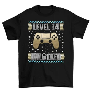 Camiseta para juegos de 14 cumpleaños nivel 14 desbloqueada para jugadores regalo para un niño de 14 años - Imagen 1 de 4