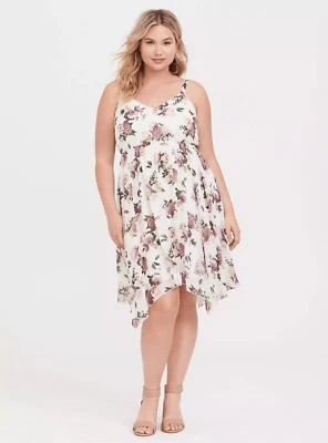 Torrid Floral Chiffon Empire Waist, Asymmetric Hem Dress Size 1X Soft Girl - Image 1 of 4