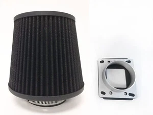 BLACK Air Intake Filter + MAF Sensor Adapter For 91-96 Ford Escort 1.8L/1.9L 4L - Picture 1 of 1