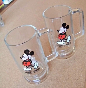 2 - Walt Disney Productions Mickey Mouse glass handled tankard steins mugs - Picture 1 of 6