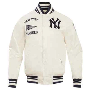 Pro Standard - New York Yankees Retro Classic Men's Rib Satin Jacket - Eggshell - Picture 1 of 8