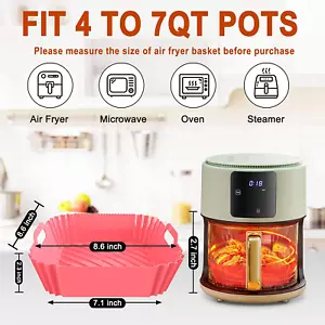 Air Fryer Silicone Liners Square 2 Pack 8.6 Inch Airfryer Liners 4-7 - Picture 1 of 12