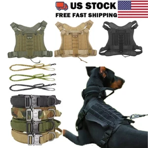 Military Tactical Dog Vest Leash Collar Work Dog Harness with Handle Heavy Duty - Picture 1 of 37
