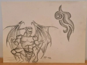 Original Hand Drawn Art Sketch Drawing by Artist A4 - GARGOYLE Tattoo style art - Picture 1 of 5