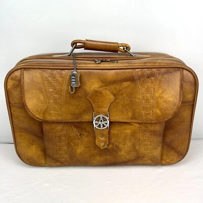 Vintage American Tourister AT Faux Leather Brown Luggage Suitcase Travel Bag - Image 1 of 4