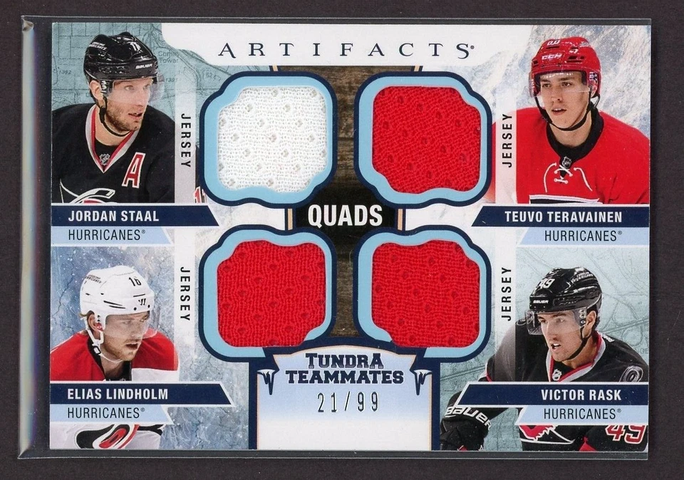 2017-18 Artifacts Tundra Teammates Quad Materials J. Staal/T. Teravainen ++ /99 - Image 1 of 1