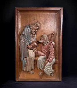 Bas Relief Holzharz Holzschnitzerei religiöse Szene - signiert 27,75 x 17,75 x 2,25 - Bild 1 von 24