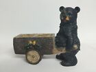 Black Bear Figurine Pushing Vintage Wagon Cart Salt Pepper Shakers Holder Figure