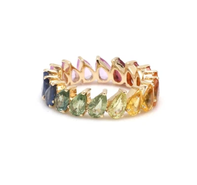 Multi Rainbow Sapphire Gemstone Ring 10k Solid Gold Jewelry Size Available - Image 1 of 4