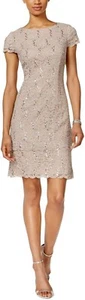 Alex Evenings Taupe Lace Sequin Sheath Dress Size 12P NWT - Picture 1 of 7