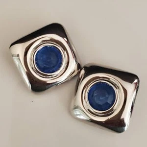 Swarovski S.A.L. vintage Pendientes enchapados en rodio cristales azules clip firmados - Imagen 1 de 5