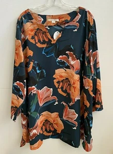 C&E Women's Floral Blouse Top Shirt V-Neck 3/4 Sleeves Plus Size 3X - Picture 1 of 3