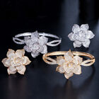 Stunning White Gold Heart CZ Flower Cuff Bangle Ring Bridal Costume Jewelry Sets