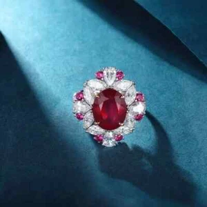 2.50 Ct Oval Cut Lab-Created Red Ruby Engagement Ring 14k White Gold Plated - Picture 1 of 4