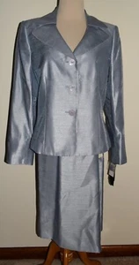 New Womens Kasper Straight Skirt Suit Sz 14 Button Blazer Blue Lined - Picture 1 of 3