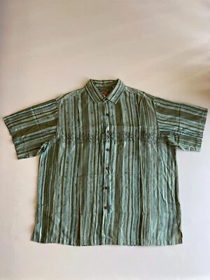 Camisa Caribeña Para Hombre Mezcla Seda Hawaiana SS Puntadas Verdes Floral Rayas Talla XL Foto 1 de 4