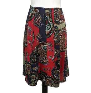 Falda Chico's Talla 6/14 16 Negra Roja Púrpura Paisley Seda Rodilla Línea A Iglesia - Imagen 1 de 9