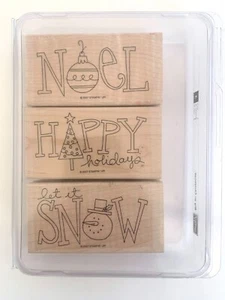 Stampin' Up! BIG ON CHRISTMAS 3 Piece Red Rubber Wood Mount Stamp Set - Picture 1 of 3