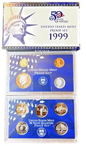 1999-S US Mint Proof Set 10 coins includes original government packaging + COA. - Picture 1 of 7