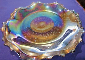 Indiana Glass Blue Iridescent Carnival glass Diamond Point Plate ~ 10" - Picture 1 of 3