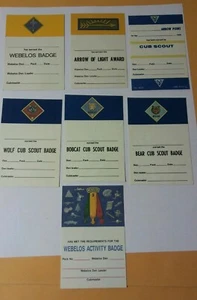 Boy Cub Scout 1980'S Activity Badge Carda Webelos Wolf Bear Bobcat Arrow Lot of7 - Picture 1 of 2