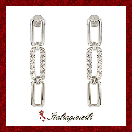 Splendenti Orecchini a Maglia Brillanti in Argento 925 Rodiato Oro Bianco - Immagine 1 di 4