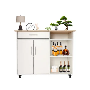 Modern Rolling Kitchen Island Side Table, White Rolling Trolley Cart with Drawer - Picture 1 of 15