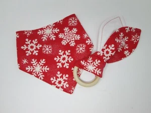 Baby Bib/Teething Ring Holiday Red/White Snowflakes Set - Picture 1 of 2