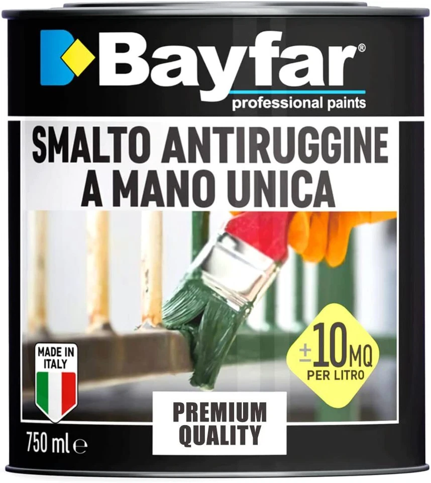 BAYFAR® SMALTO ANTIRUGGINE A MANO UNICA VERNICE FERRO LEGNO LAMIERA ZINCATA VARI COLORI