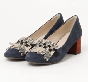 NEW Cole Haan Margarite Pump Heels Black Leather Snake Print Kiltie Size 9.5 - Picture 1 of 13