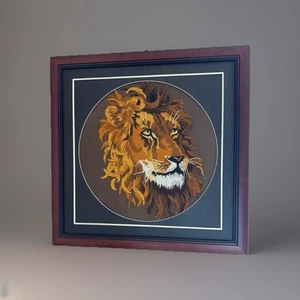 "Retrato CREWEL MCM LEÓN Bordado DE COLECCIÓN siglo XX Boho Hippie 20""x20""" - Imagen 1 de 12
