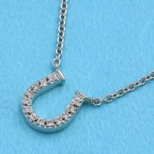Tiffany Co. Metro Horseshoe Diamond Necklace Mini WG White Gold Used - Picture 1 of 24
