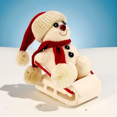 Antigo Dept 56 BILLY BUTTONS Ornamento Boneco de Neve em Trenó Trenó Tricô Chapéu e Cachecol 5" - Imagem 1 de 4