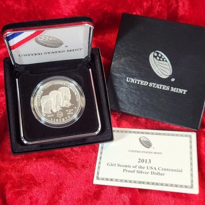 2013 W Girl Scouts of America Proof Silver Dollar $1 w/ Box COA - Image 1 of 4
