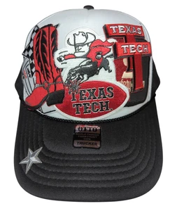 Texas Tech Red Raiders Custom Trucker Hat Patch Pattern Western Boots Cards Star - Bild 1 von 14