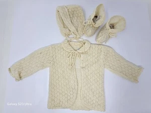 Antike gehäkelte Jacke 3-teiliges Set für deutsche oder französische Biskuitpuppe, Baby, Kleinkind - Bild 1 von 12