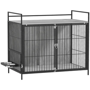 Large Dog Crate Furniture with Rotating Bowl Holder, 2 Bowls, 2 Doors - Picture 1 of 12