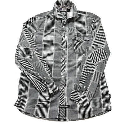 Camisa inglesa con botones para lavandería para hombre S negra blanca a cuadros manga larga parche en el codo Foto 1 de 4