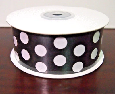 Black & White Polka Dot Satin Ribbon - 1-1/2" Wide x 20 Yards-Made In Taiwan - Image 1 of 4