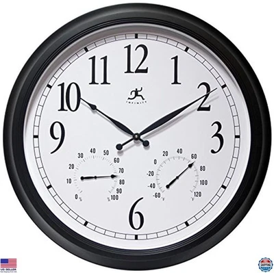 Infinity Instruments Reloj de Pared Redondo Negro 24" con Termómetro e Higrómetro Foto 1 de 4