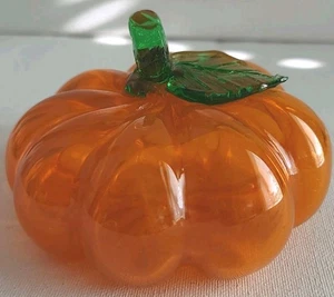 Pier One mundgeblasen Kunstglas Kürbis orange grün Herbst Erntedank Deko - Bild 1 von 13