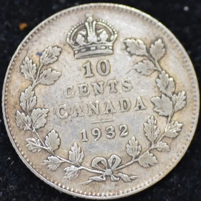 1932 FINE-VERY FINE 80% SILVER Canadian 10 cents - Image 1 of 2