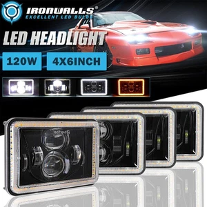For 1982-92 Chevrolet Camaro 4Pcs 4X6" LED Headlights Hi-Lo Beam DRL Angel Eyes - Picture 1 of 12
