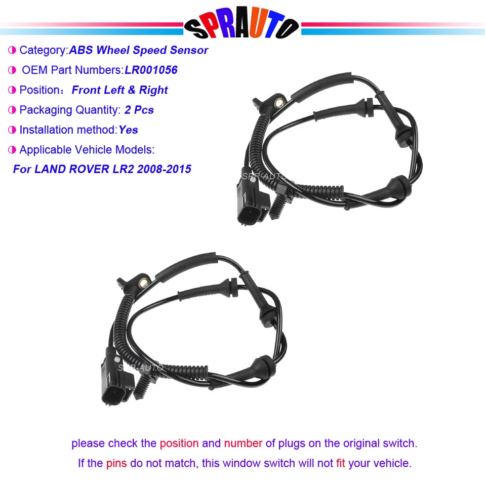 For Land Rover LR2 2008-2015 Front Left or Right ABS Wheel Speed Sensor LR001056 - Изображение 1 из 4