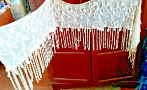 SCIARPA bianca semitrasparente con forme di foglie e frange di foglie 9x66 bella e insolita - Foto 1 di 7