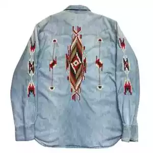 Ralph Lauren Polo Denim Supply Patchwork Aztec Sportsman Western Jean Shirt sz M - Picture 1 of 19