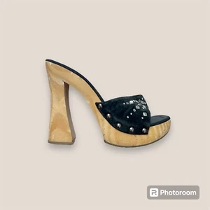 🍸👡 Tacones vintage con plataforma de madera de soda y2k diamantes de imitación talla 7,5 - Imagen 1 de 11