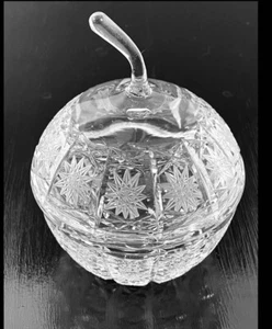Crystal Clear Etched Glass Container Bowl Cut Out For Spoon Opening Stem In Lid - Picture 1 of 5